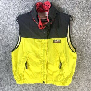 VTG NAUTICA Competition Hooded Vest Mens M Yellow Black 90s Y2K Streetwear Logo
